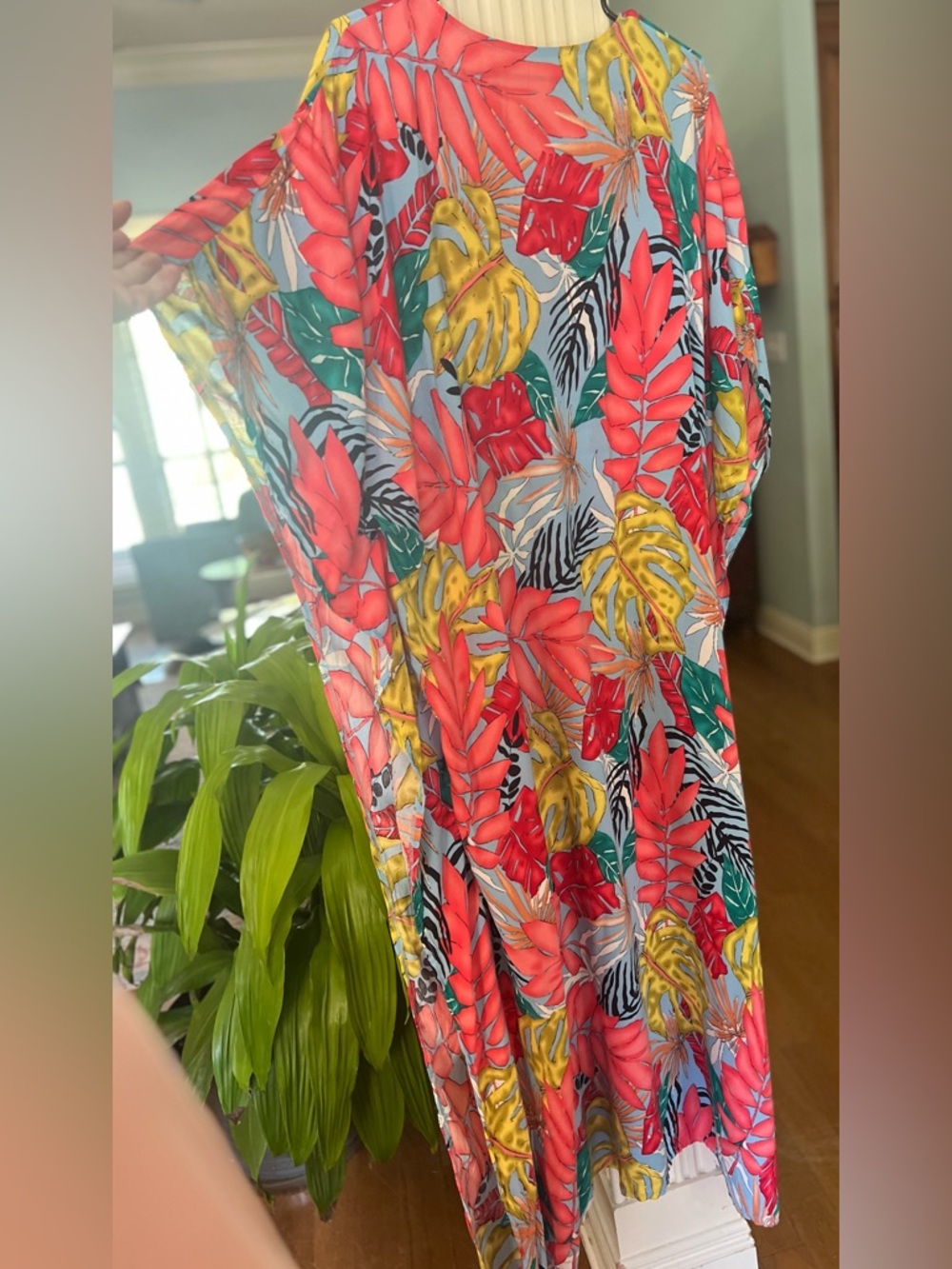 Tropical Maxi Dress Dolman Sleeve Kaftan Boho Resort Cover Up Cruise Vacation - Picture 6 of 10
